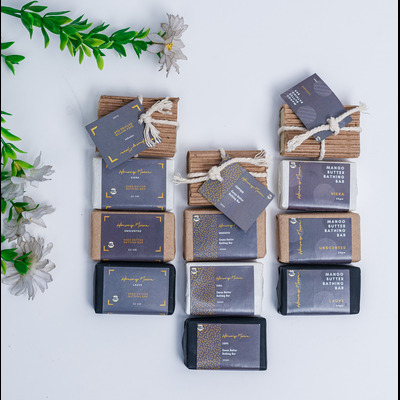 top-down view of 20gm soap variants arranged side by side into 3 columns with the middle askew